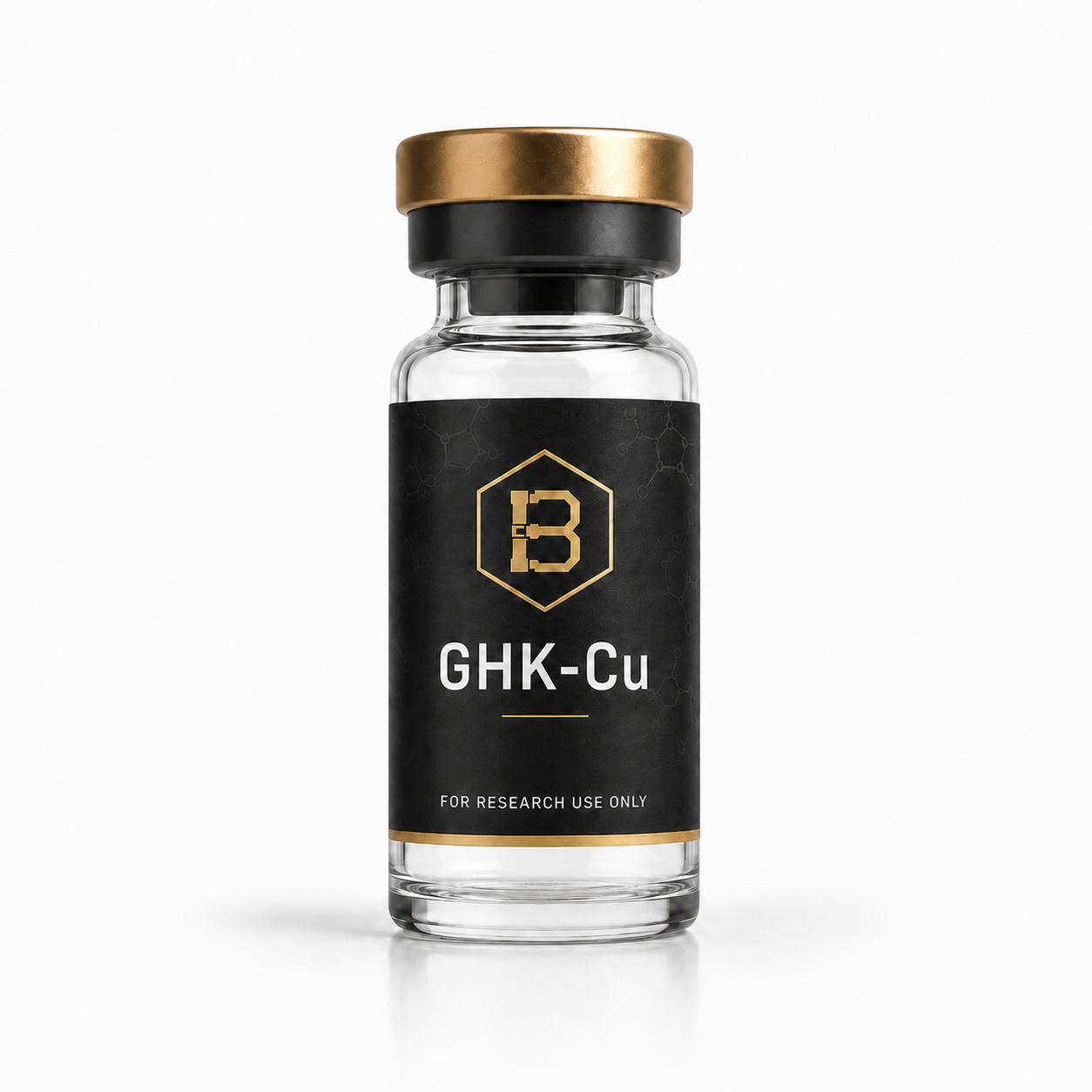 AI-generated GHK-Cu vial label design concept; not a released catalog item