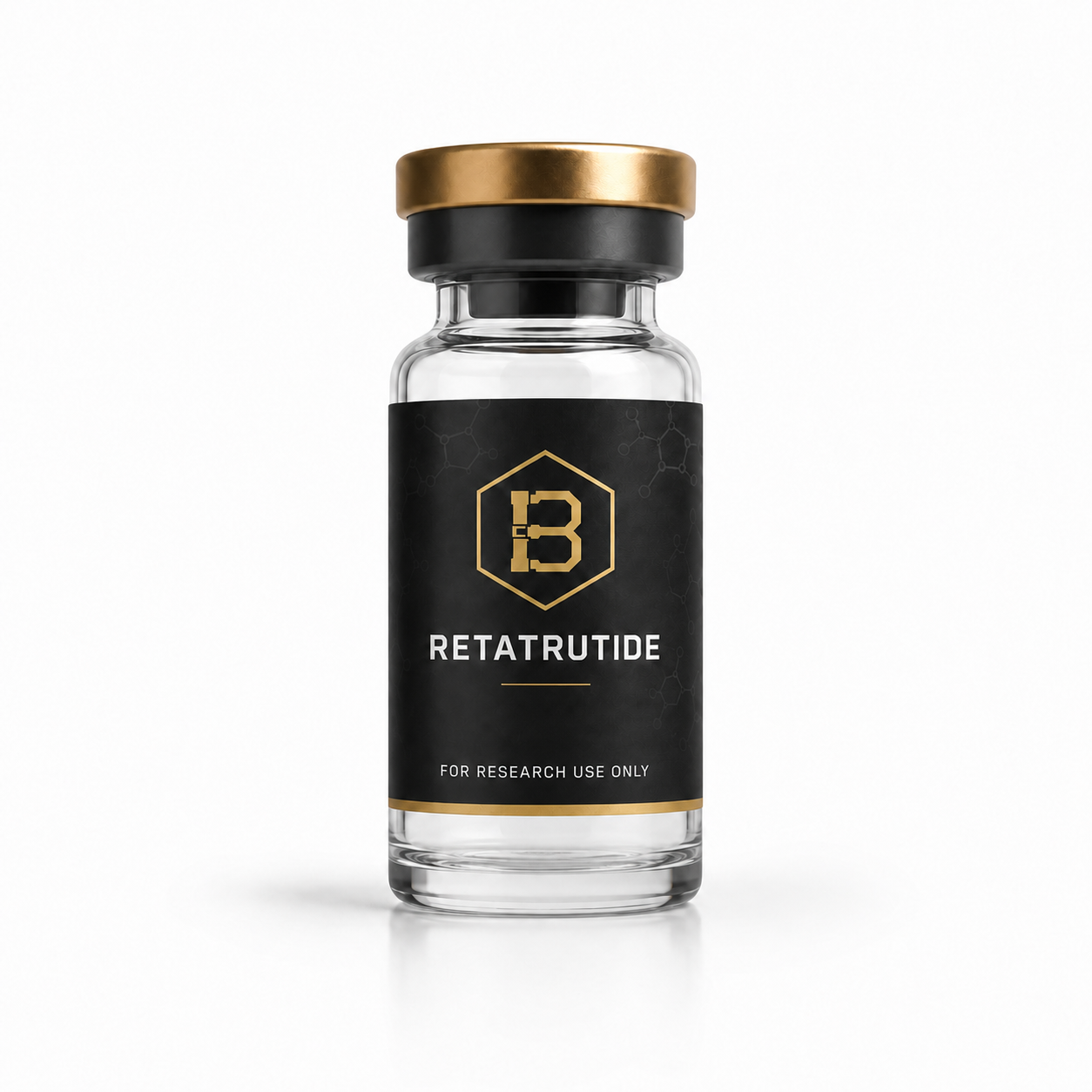AI-generated Retatrutide vial label design concept; not a released catalog item