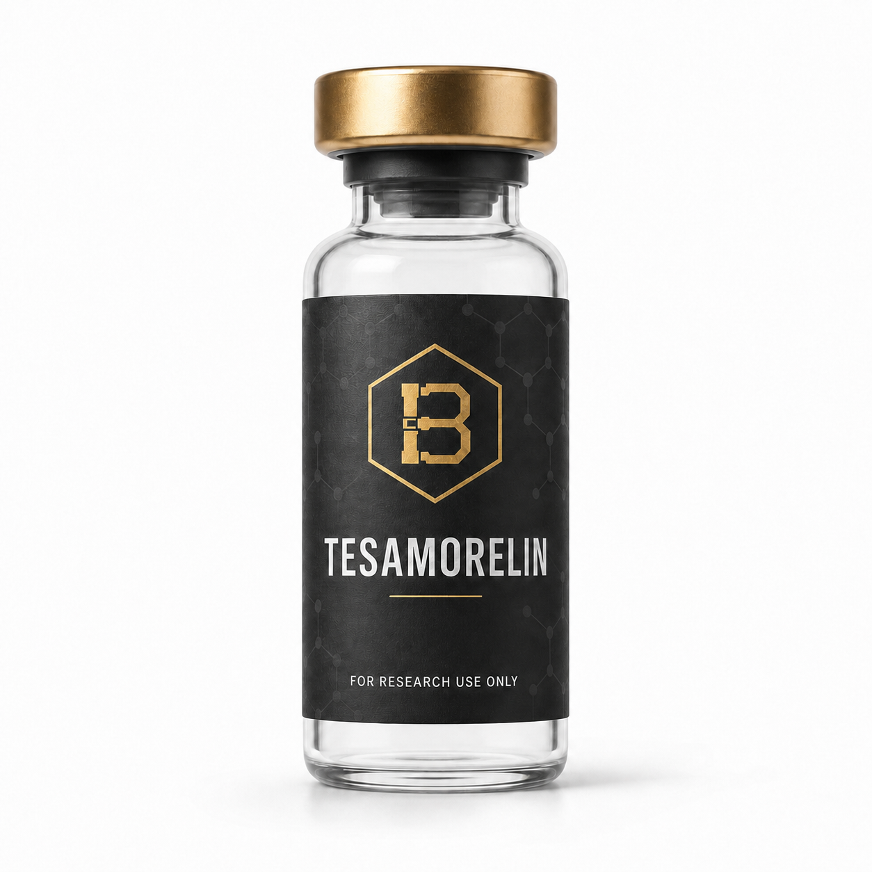 AI-generated Tesamorelin vial label design concept; not a released catalog item